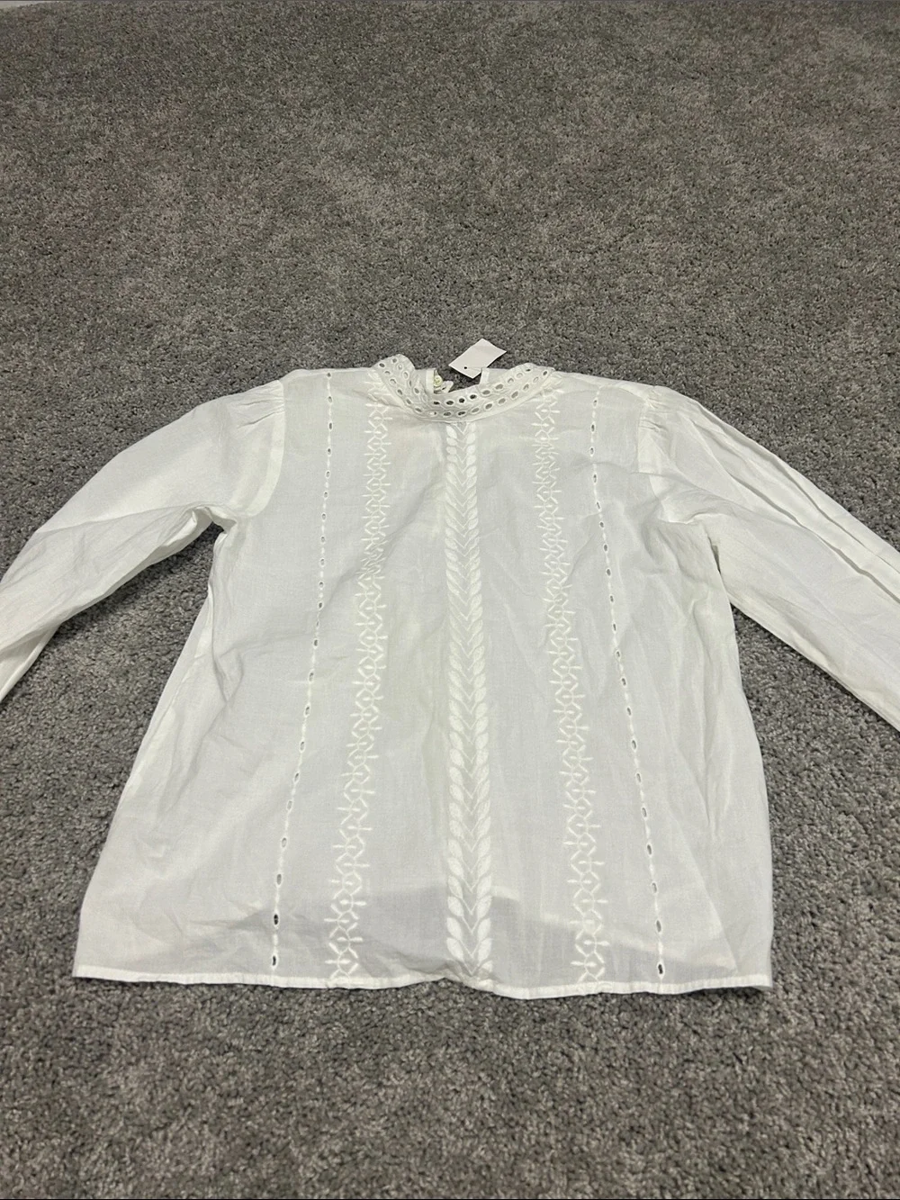LOFT White Eyelet-Trim Embroidered High-Neck Blouse